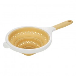 ALSANIDI, Foldable Silicone strainer, Rice, Vegetables and fruits strainer, White*Beige, Size 20 Cm