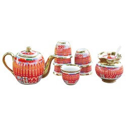 ALSANIDI, Porcelain teapot set, Red, Set 9 pcs