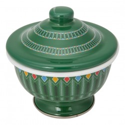 ALSANIDI, Al-Qatt Al-Asiri inscription bowel, bowel with Lid, Green, Size 12 Cm