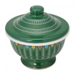 ALSANIDI, Al-Qatt Al-Asiri inscription bowel, bowel with Lid, Green, Size 13 Cm