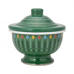 ALSANIDI, Al-Qatt Al-Asiri inscription bowel, bowel with Lid, Green, Size 14 Cm