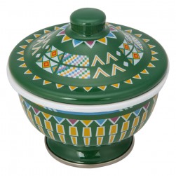 ALSANIDI, Al-Qatt Al-Asiri inscription bowel, bowel with Lid, Green, Size 12 Cm