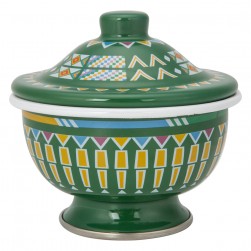 ALSANIDI, Al-Qatt Al-Asiri inscription bowel, bowel with Lid, Green, Size 12 Cm