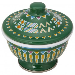 ALSANIDI, Al-Qatt Al-Asiri inscription bowel, bowel with Lid, Green, Size 14 Cm