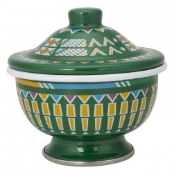 ALSANIDI, Al-Qatt Al-Asiri inscription bowel, bowel with Lid, Green, Size 14 Cm