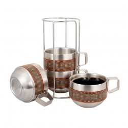 ALSANIDI, Stainless steel Liquid cup, Coffee cup for trips and travel, Silver, Set 4 pcs