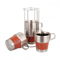 ALSANIDI, Stainless steel Liquid cup, Coffee cup for trips and travel, Silver, Set 4 pcs