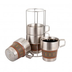 ALSANIDI, Stainless steel Liquid cup, Coffee cup for trips and travel, Silver, Set 4 pcs