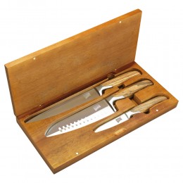 دي بي تي، طقم سكاكين مع حقيبة، خشبي، طقم 3 قطع