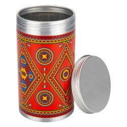 ALSANIDI, Najdi engraving aluminum spice box, Tea, coffee and sugar storage for trips, Silver, capacity 400 ml