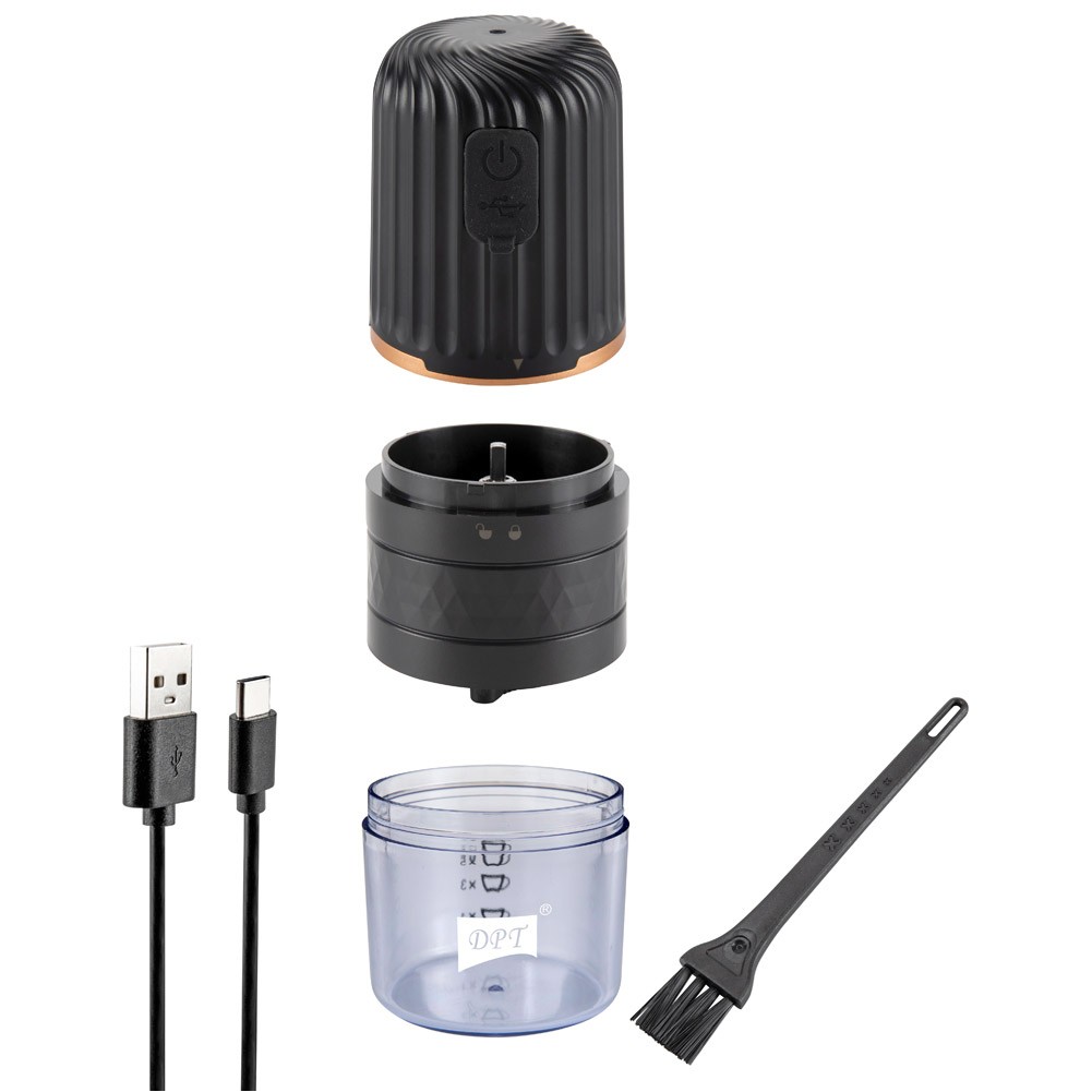 DPT, electric coffee grinder, Small Coffee grinder for trips, Black, capacity 180ml Size 7.5*7.5*20 Cm