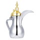 ALSANIDI, Dallah Saudi Coffee, Dallah Steel, Silver*Gold, Size L:25.5*W:11*H27 Cm