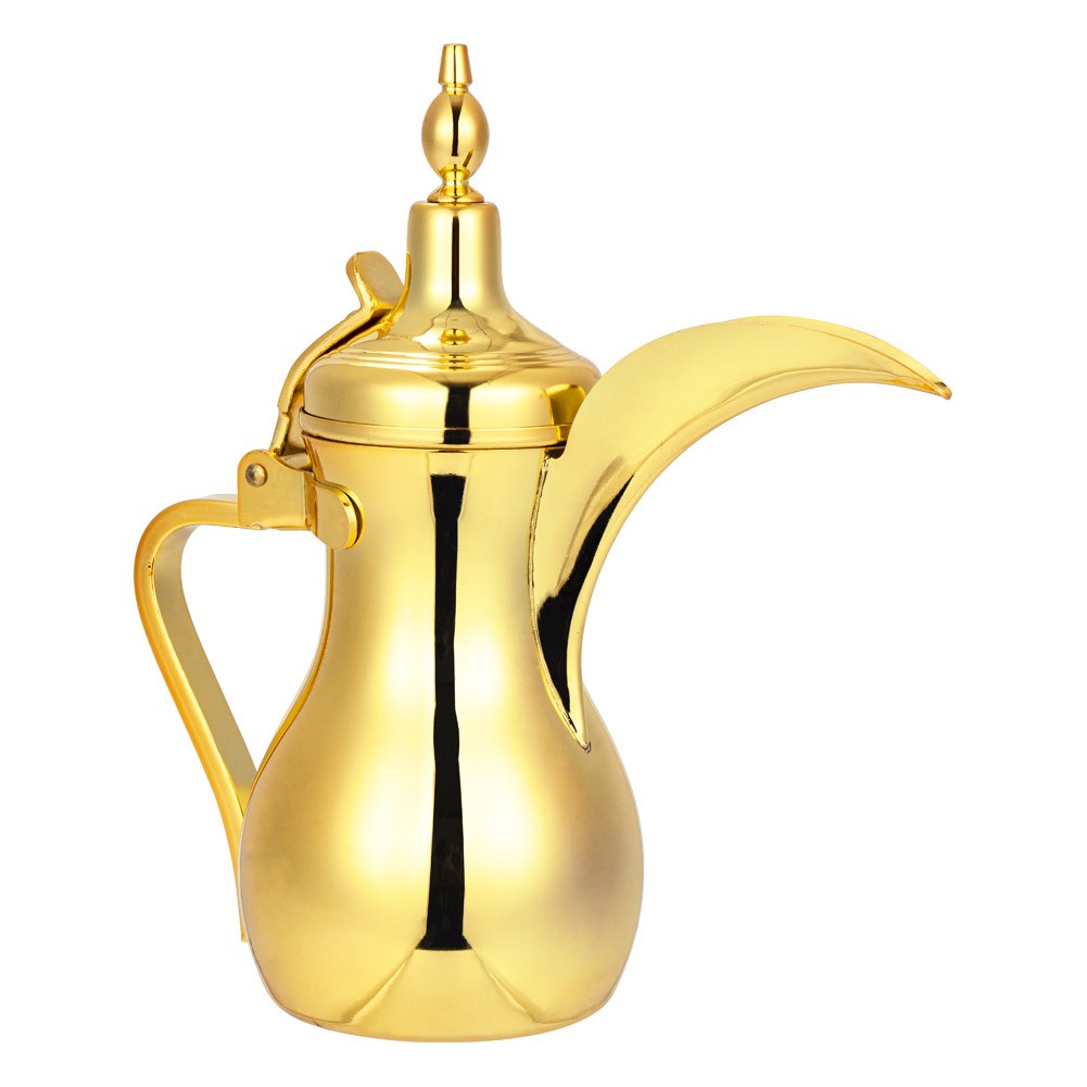 ALSANIDI, Dallah Saudi Coffee, Dallah Steel, Gold, Size L:25.5*W:11.2*H27 Cm