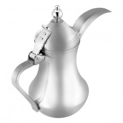 ALSANIDI, Al-Bughdadi Stainless steel Arabic Coffee Dallah, Al-Bughdadi Dallah, Silver, Size 26