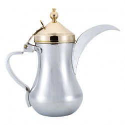 ALSANIDI, Al-Bughdadi Stainless steel Arabic Coffee Dallah, Al-Bughdadi Dallah, Silver*Gold, Size 32