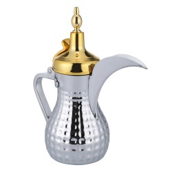 ALSANIDI, Raslan Indian Stainless steel Arabic Coffee Dallah, Habb Al-Romman Coffee Dallah, Silver*Gold, Size 18 ounce*0.55 L