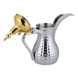 ALSANIDI, Raslan Indian Stainless steel Arabic Coffee Dallah, Habb Al-Romman Coffee Dallah, Silver*Gold, Size 18 ounce*0.55 L