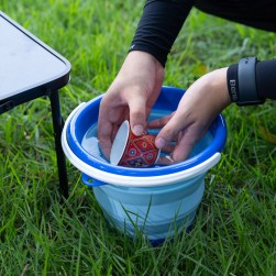 ALSANIDI, Foldable Camping platewashing Bucket, Foldable Polyethylene water bucket, Gray*Blue, capacity 3 L