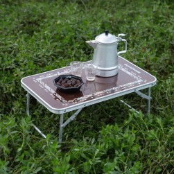 ALSANIDI, Foldable Aluminum Table, Foldable Table for Outdoor and Home Gardens, Coffee Brown, Size 56*34*23.5 Cm