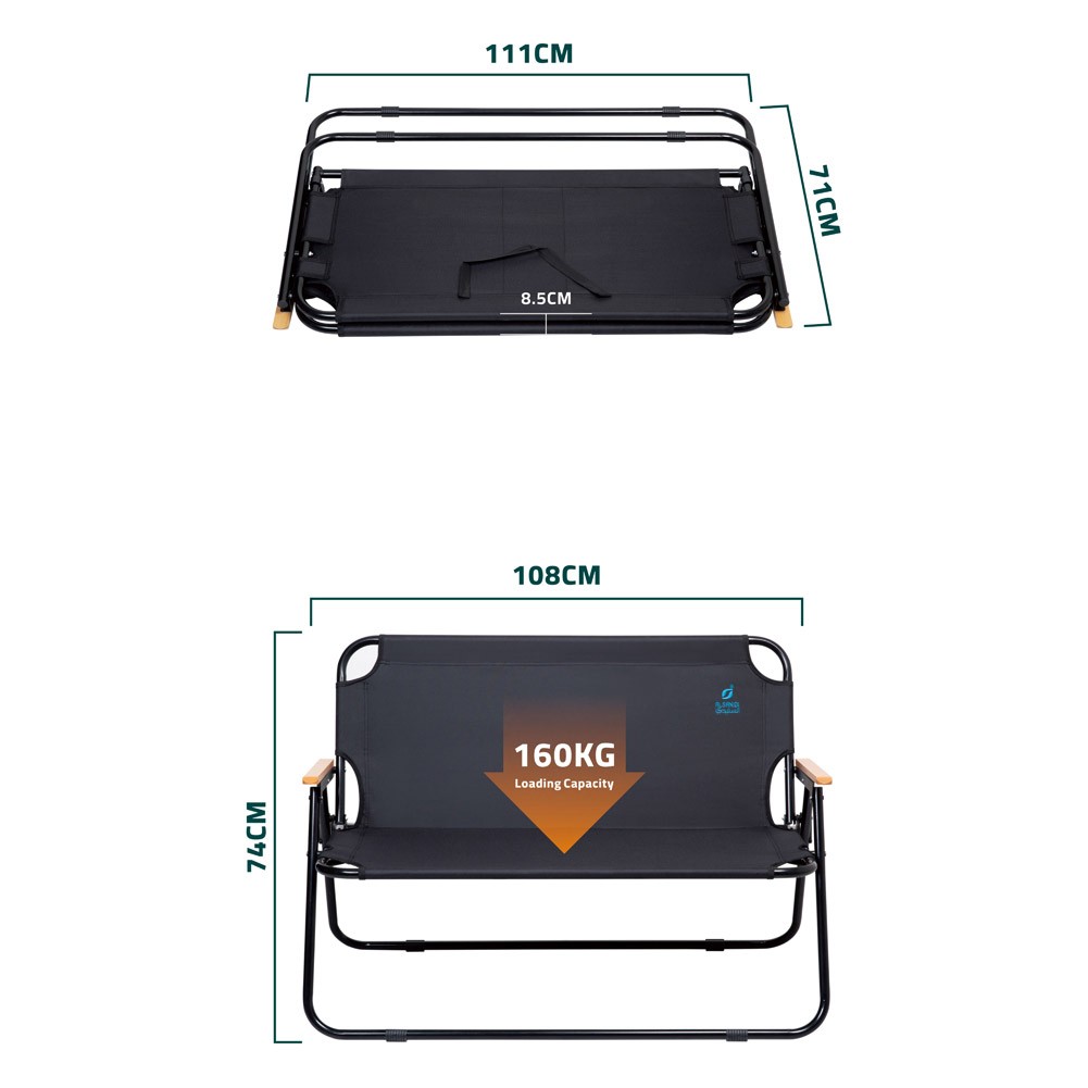 السنيدي، كرسي رحلات مزدوج، كرسي قابل للطي، اسود، مقاس L:108* W:71* H:8.5سم
