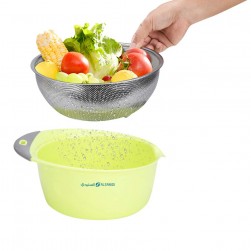 ALSANIDI, Stainless steel rice strainer, Rice, Vegetables and fruits strainer, Green, Size 27.5*12 Cm