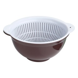 ALSANIDI, Plastic Vegetables strainer, Rice, Vegetables and fruits strainer, Brown*White, Size 23 Cm