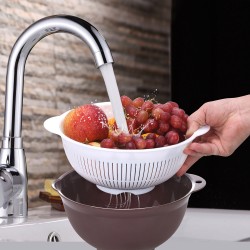 ALSANIDI, Plastic Vegetables strainer, Rice, Vegetables and fruits strainer, Brown*White, Size 23 Cm