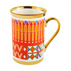 ALSANIDI, Al-Qatt Al-Asiri Porcelain tea and coffee mug, Al-Asiri cup, Red, capacity 330 ml