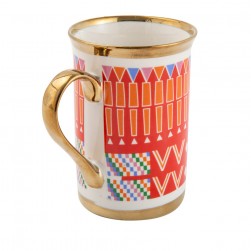 ALSANIDI, Al-Qatt Al-Asiri Porcelain tea and coffee mug, Al-Asiri cup, Red, capacity 330 ml