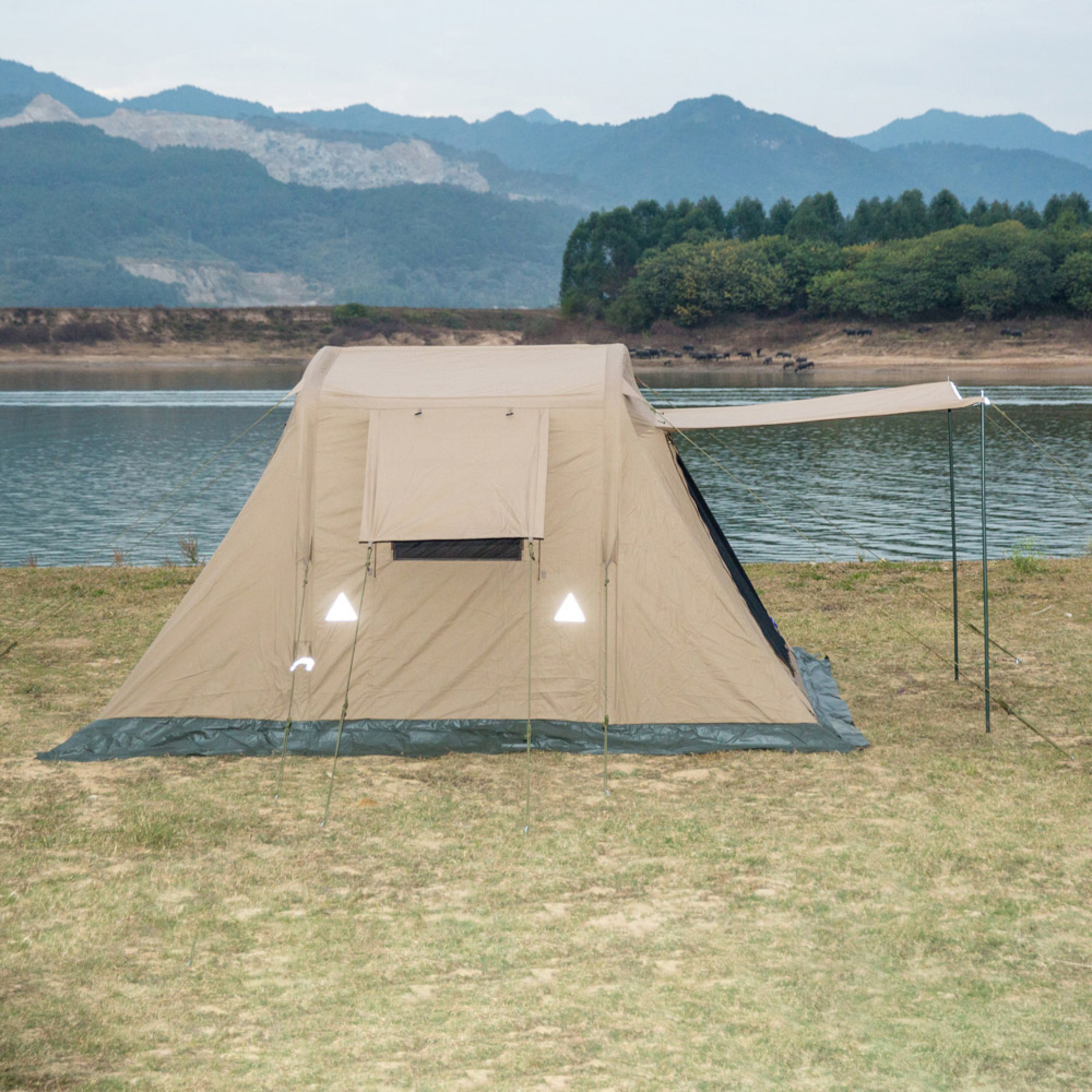 دي بي تي، خيمة رحلات هوائية قماش قطني، خيمة نفخ بالهواء، كاكي غامق، مقاس 230*390*200 سم
