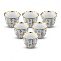 ALSANIDI, Ceramic Arabic coffee cup with a paLm Leaf pattern, Arabic coffee cup, Gold, Set 6 pcs