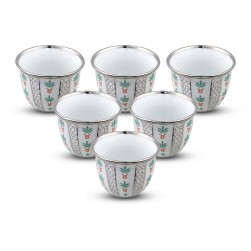 ALSANIDI, Ceramic Arabic coffee cup with a paLm Leaf pattern, Arabic coffee cup, Silver, Set 6 pcs