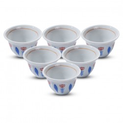 ALSANIDI, Ceramic Arabic coffee cup with a rose pattern, Arabic coffee cup, White*Blue, Set 6 pcs