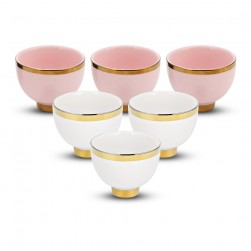 ALSANIDI, Porcelain pLain ceramic coffee cup, Arabic coffee mug, Pink*White, Set 6 pcs