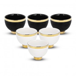 ALSANIDI, Porcelain pLain ceramic coffee cup, Arabic coffee mug, Black*White, Set 6 pcs