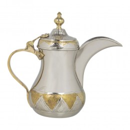 السنيدي، دلة قهوة عربية بغدادية نحاس هندي، فضي*ذهبي، سعة 1500 مل