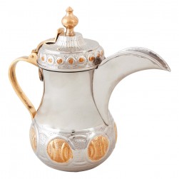 ALSANIDI, Al-Bughdadi Indian Copper Arabic Coffee Dallah, Bughdadi Dallah, Silver*Gold, capacity 1500 ml