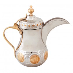 ALSANIDI, Al-Bughdadi Indian Copper Arabic Coffee Dallah, Bughdadi Dallah, Silver*Gold, capacity 1500 ml