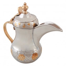 ALSANIDI, Al-Bughdadi Indian Copper Arabic Coffee Dallah, Bughdadi Dallah, Silver*Gold, capacity 1500 ml