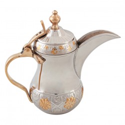 ALSANIDI, Al-Bughdadi Indian Copper Arabic Coffee Dallah, Bughdadi Dallah, Silver*Gold, capacity 1500 ml