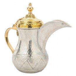 السنيدي، دلة قهوة عربية بغدادية نحاس هندي، دلة قهوة حب الرمان، فضي*ذهبي، سعة 1700 مل