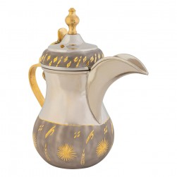 ALSANIDI, Al-Bughdadi Indian Copper Arabic Coffee Dallah, Habb Al-Romman Coffee Dallah, Silver, capacity 1.1 L