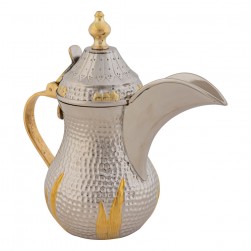 ALSANIDI, Al-Bughdadi Indian Copper Arabic Coffee Dallah, Habb Al-Romman Coffee Dallah, Silver*Gold, capacity 0.5 L