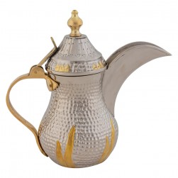 ALSANIDI, Al-Bughdadi Indian Copper Arabic Coffee Dallah, Habb Al-Romman Coffee Dallah, Silver*Gold, capacity 0.5 L