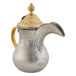 ALSANIDI, Al-Bughdadi Indian Copper Arabic Coffee Dallah, Habb Al-Romman Coffee Dallah, Silver*Gold, capacity 0.7 L