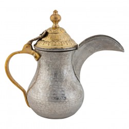 ALSANIDI, Al-Bughdadi Indian Copper Arabic Coffee Dallah, Habb Al-Romman Coffee Dallah, Silver*Gold, capacity 0.7 L