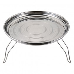 ALSANIDI, Round stainless steel plate with Foldable legs, Trips plates, Silver, Size 25 Cm