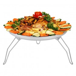 ALSANIDI, Round stainless steel plate with Foldable legs, Trips plates, Silver, Size 25 Cm