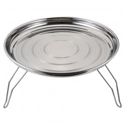 ALSANIDI, Round stainless steel plate with Foldable legs, Trips plates, Silver, Size 55 Cm