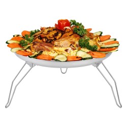 ALSANIDI, Round stainless steel plate with Foldable legs, Trips plates, Silver, Size 60 Cm